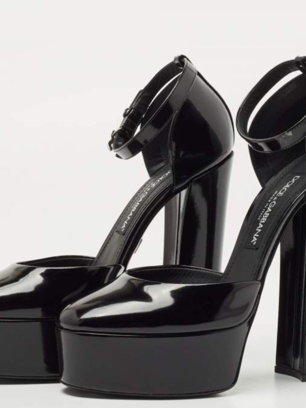 Dolce & Gabbana Black Patent Platform Ankle-Strap Heels